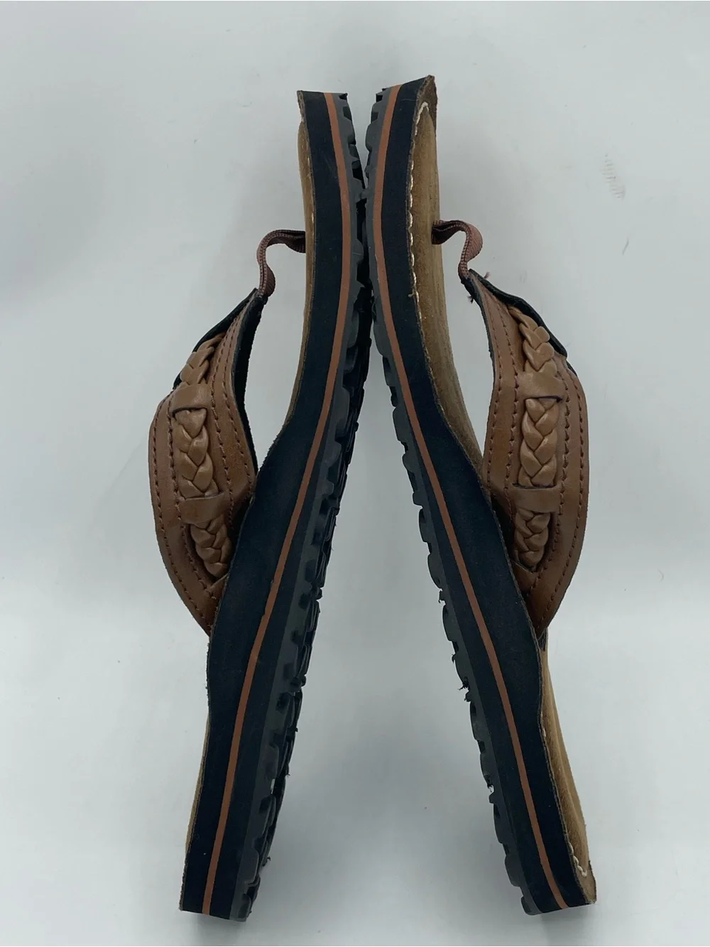 Clarks Collection Women’s Brown Braided Leather Toe-Post Sandals.